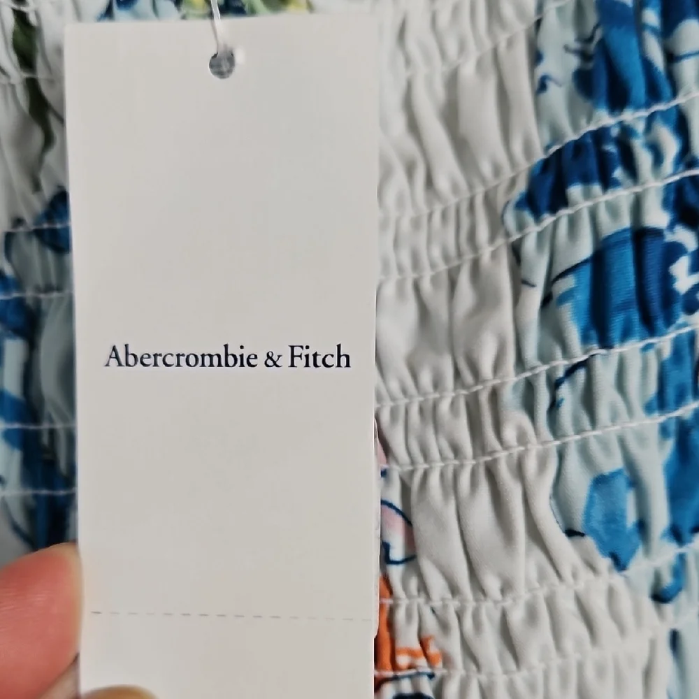 Abercrombie & Fitch Smocked Maxi Dress Blue and Pink